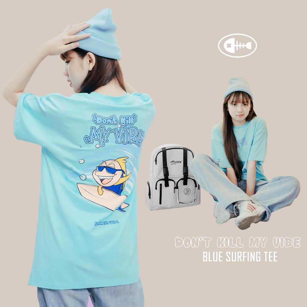Áo thun nữ cotton màu xanh in hình form rộng | DKMV Blue Surfing Tee