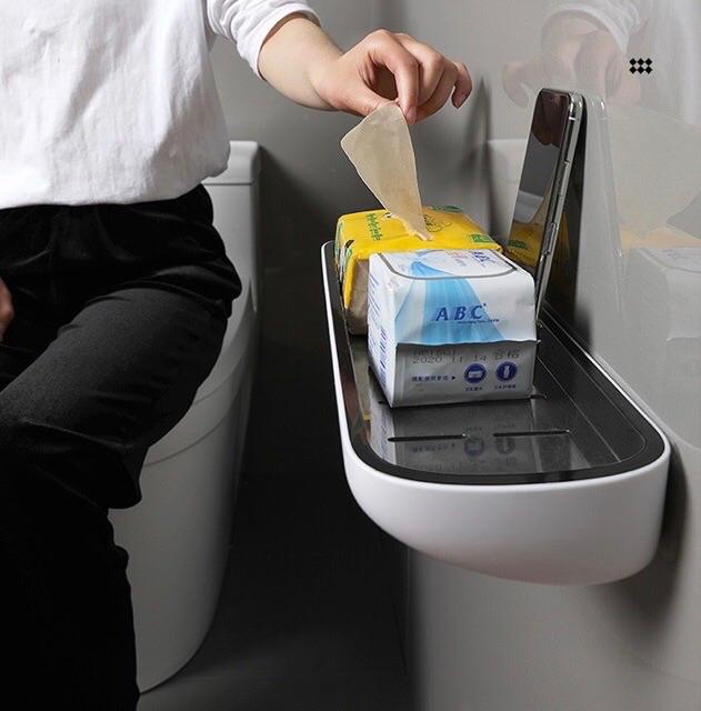 Kệ để đồ nhà tắm sử dụng dán cường lực mắc cài không cần khoan vít