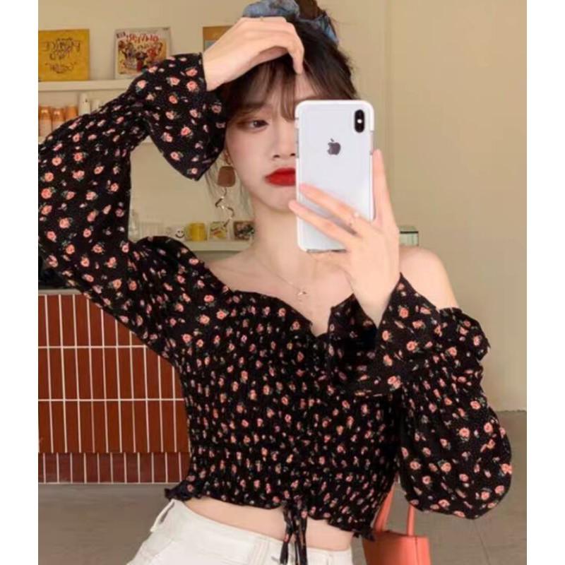 ÁO CROPTOP DÂY RÚT ÁO TRỄ VAI HOA XINH XINH