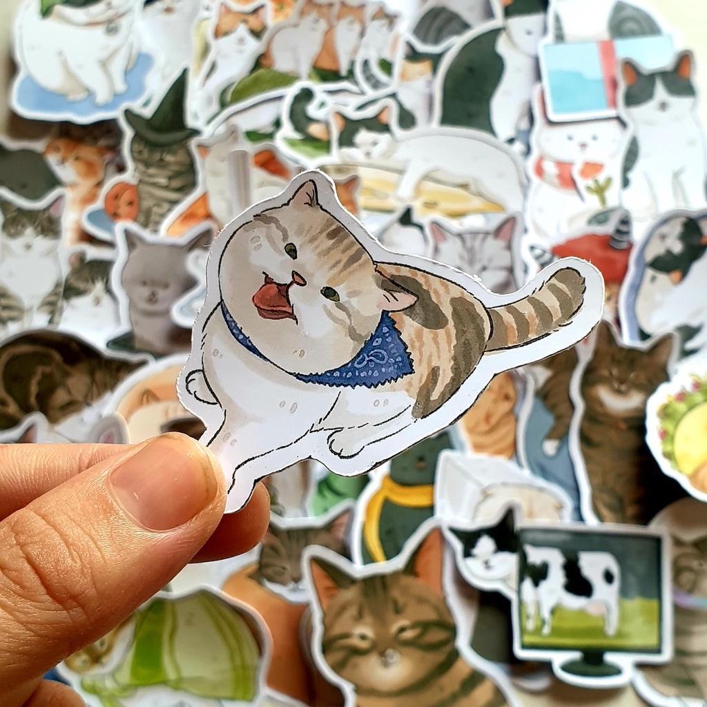 Sticker hình dán mèo meme hài hước vui nhộn dễ thương boss và sen pastel trang trí mũ bảo hiểm Laptop journal sổ tay