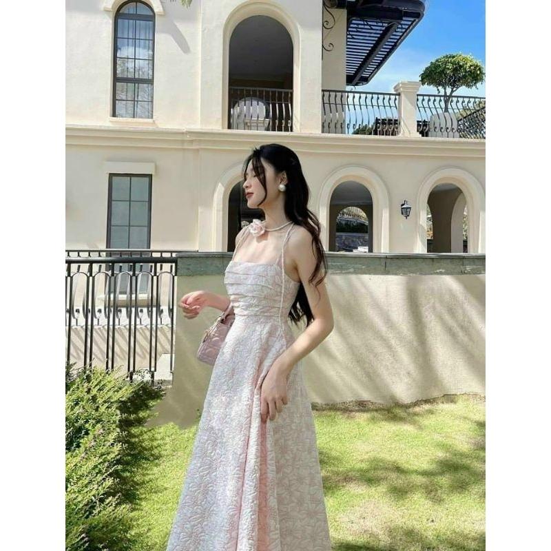 Đầm kiểu nữ 2 dây Cúp Ngực Form Midi Xoè Kèm Dây Cổ duyên dáng Kgia fashion