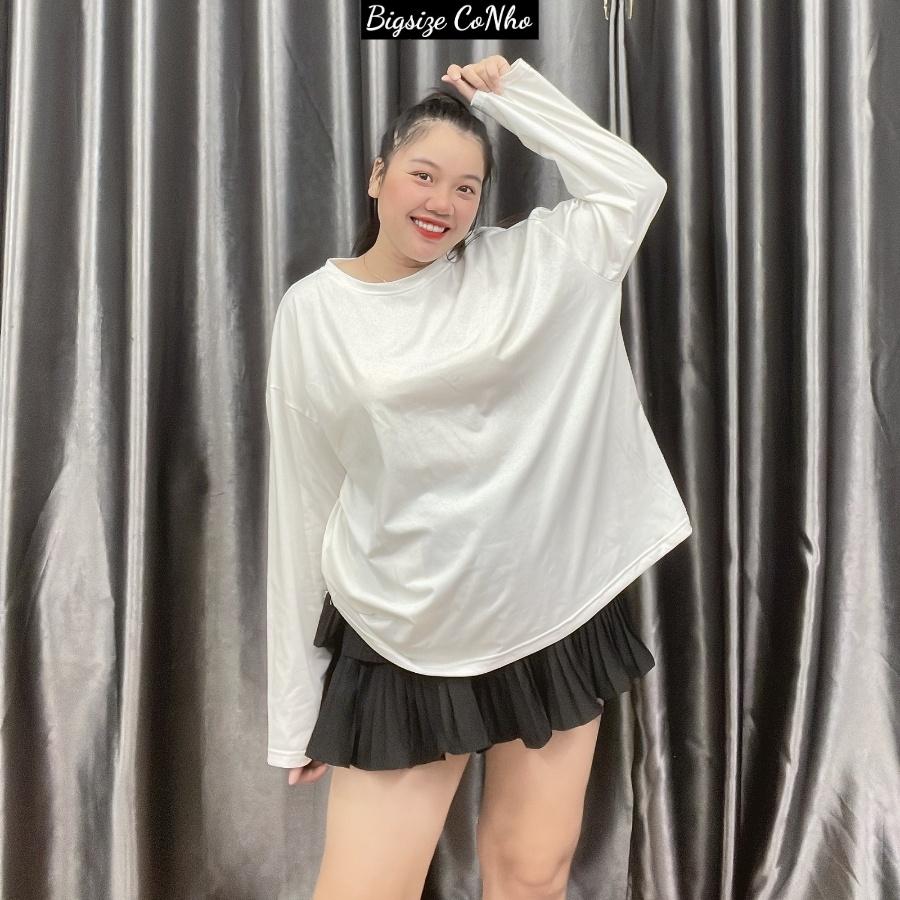 Áo thun trơn tay dài bigsize nữ freesize form rộng cho nàng Chuppy từ 58-95kg, Áo phông oversize THUN TD - Màu đen