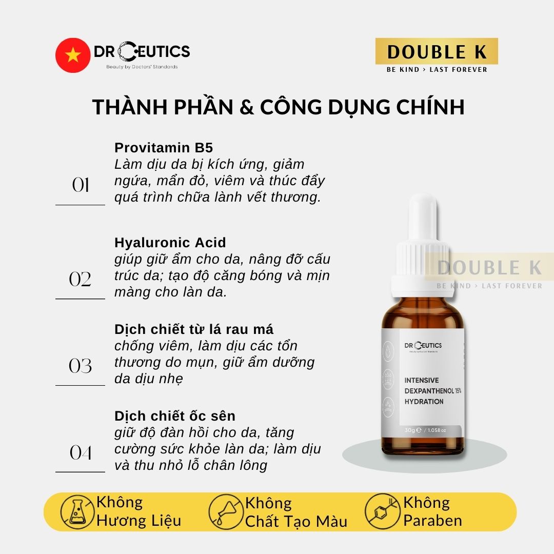 DrCeutics Intensive Dexpanthenol 15% Hydration - Siêu Dưỡng Ẩm, Phục Hồi Da Cho Da Khô, Treatment - Double K