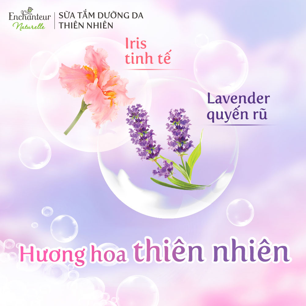 Combo Sữa tắm dưỡng da Enchanteur Naturelle hương hoa Lavender và Iris 260gr/Chai