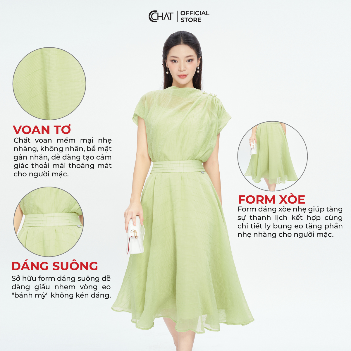 Set Đồ Nữ  Áo Cổ Leo Chân Váy Xòe Chất Voan Bay Bổng 13BNV2008XT