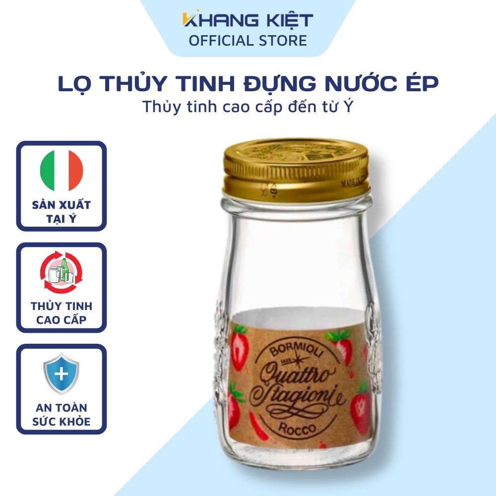 Hũ thủy tinh nắp vặn Quattro 200ml đựng sữa hạt, nước ép, sinh tố