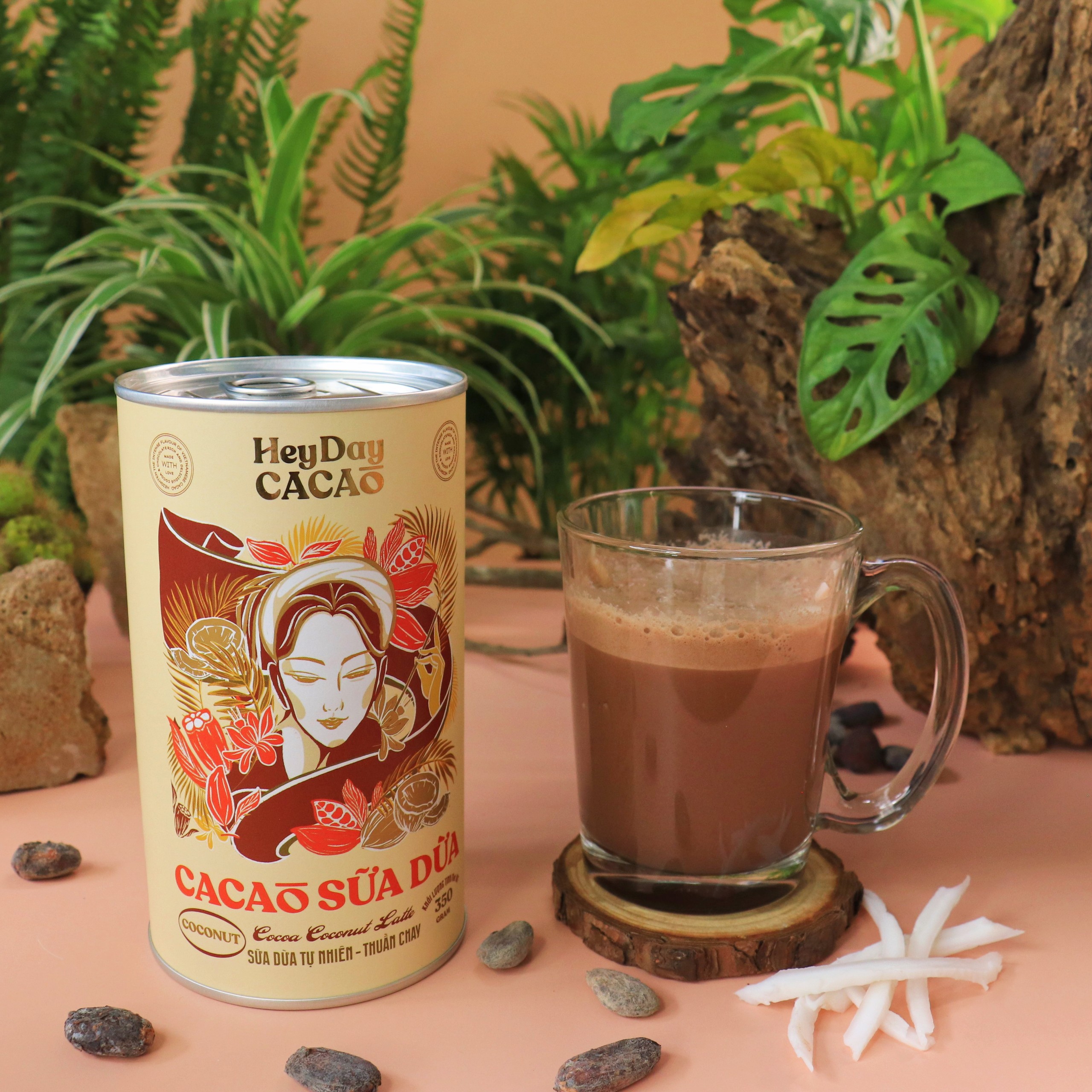 Bột cacao sữa dừa tự nhiên, thuần chay – Lon 350g – Bộ sưu tập sản phẩm cacao 