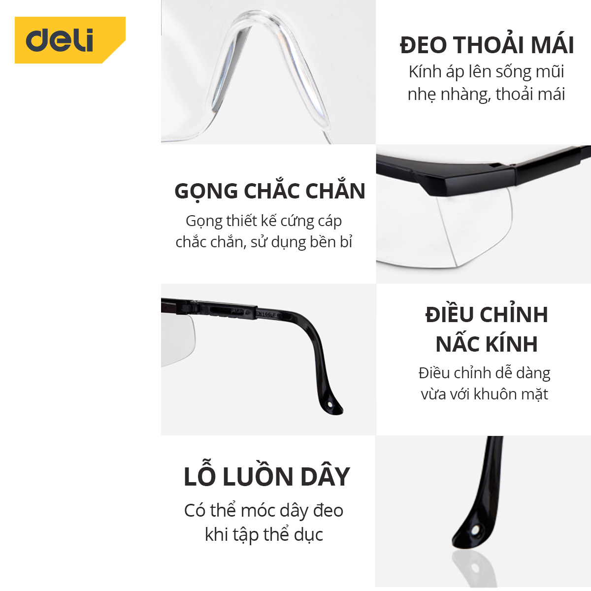 Mắt Kính Bảo Hộ Lao Động Deli - Chất Liệu Nhựa PP Chịu Nhiệt An Toàn, Tiện Lợi, Dễ Dàng Cầm Nắm Đa Di Năng - DL23901