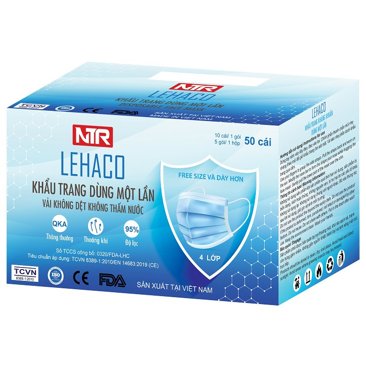 Khẩu trang y tế 4 lớp LEHACO NTR xuất khẩu có CE FDA 50 cái