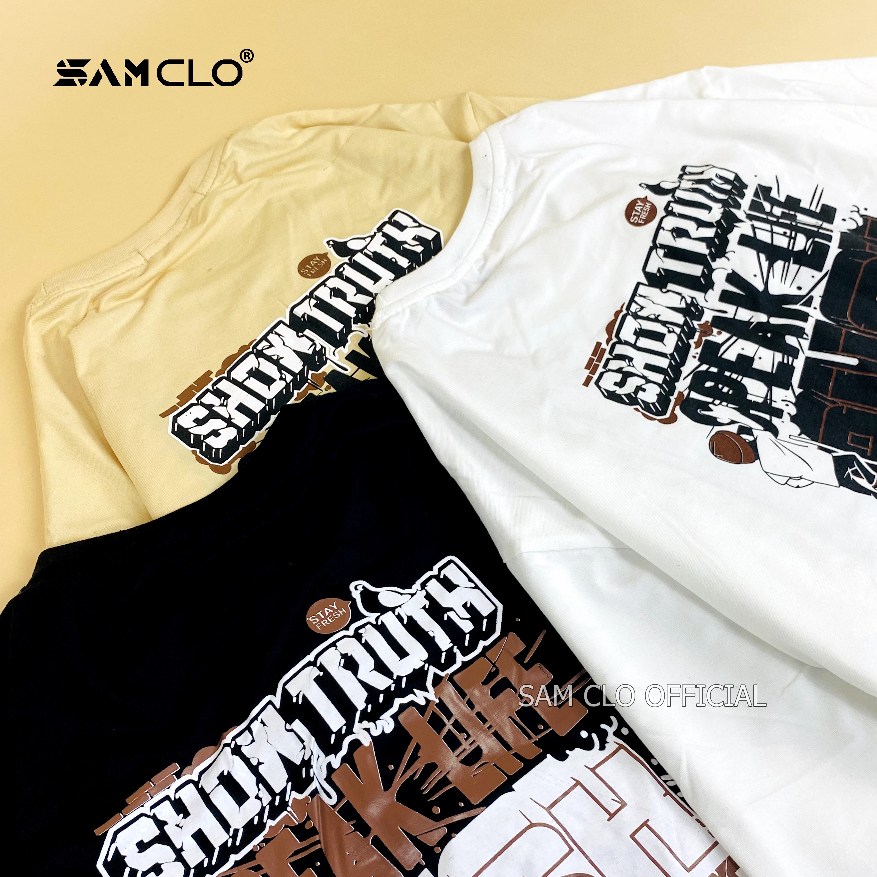 Áo thun tay lỡ nam nữ SAM CLO form rộng dáng Unisex in chữ SHOW TRUTH