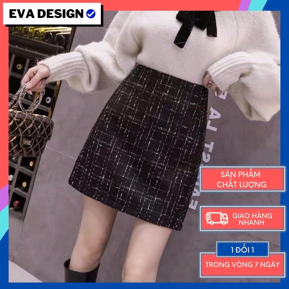 Chân váy ngắn dáng chữ A hot trend Eva design , chất vải dạ tweed màu đen kẻ sọc có quần trong siêu xinh