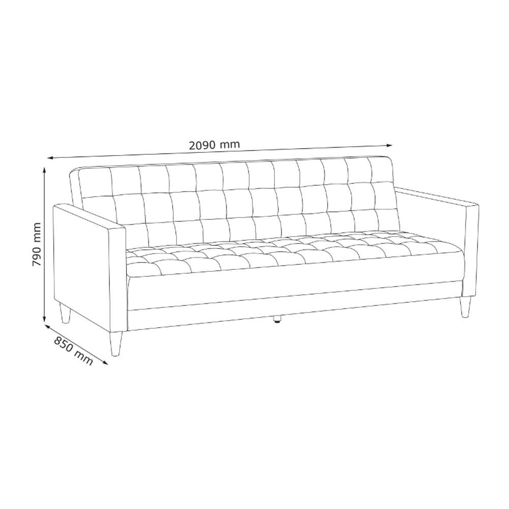 Sofa giường | JYSK Falslev | bọc vải polyester xám/chân gỗ tự nhiên | R209xS85/107xC81cm