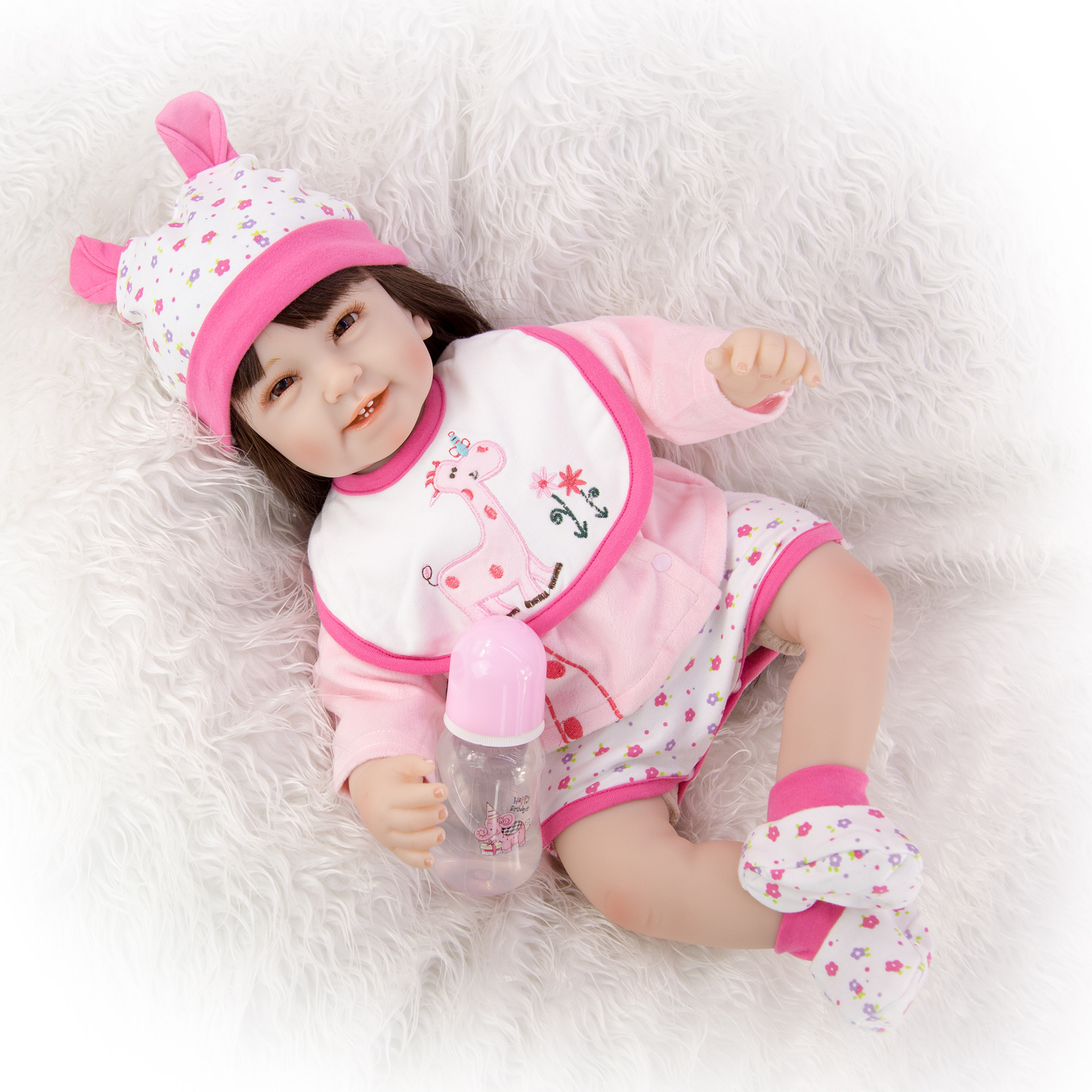 Búp Bê Mắt Tít Có Răng Áo Hồng KEIUMI Collection 55 cm 22 inch Reborn Vinyl Doll PVN3400