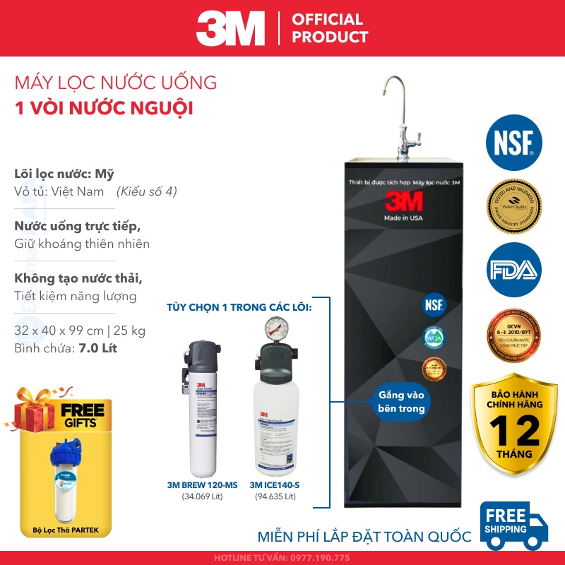 Máy Lọc Nước Nóng Lạnh 3M Kèm Bộ Lọc Nhập Khẩu Mỹ, Hiệu Suất Lọc 100%, Tiết Kiệm Chi Phí - Hàng Chính Hãng 3M