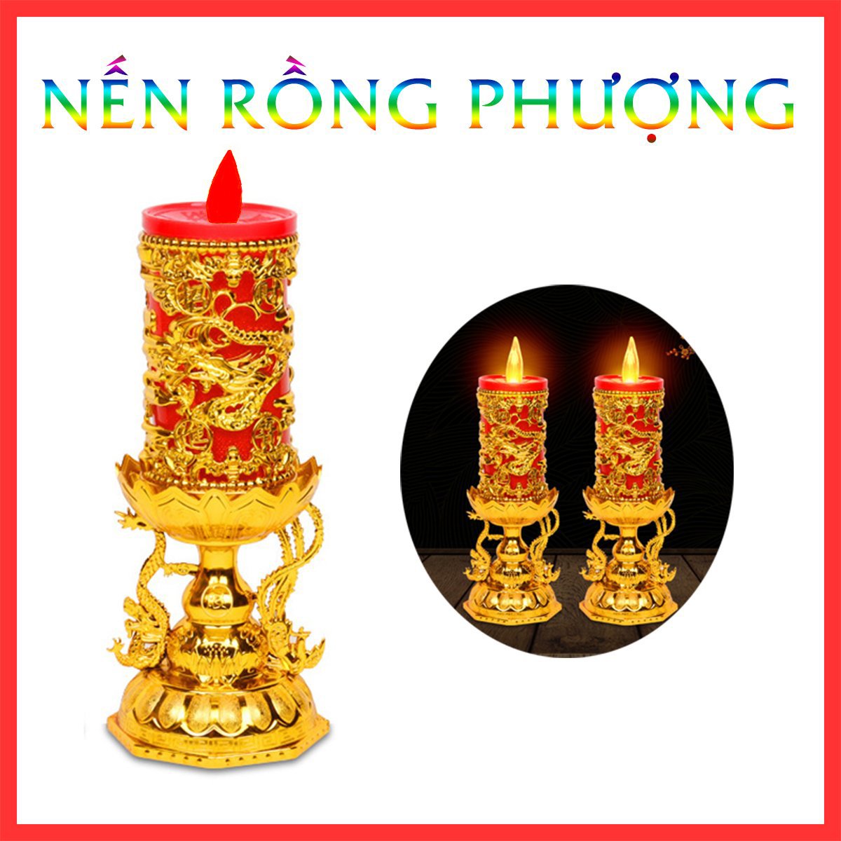 Cặp Đèn Thờ Hình Nến Rồng Phượng Trang Trí Bàn Thờ