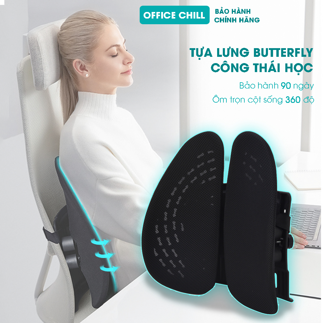 Tựa Lưng Công Thái Học ButterFly Chính Hãng OFFICE CHILL, Kê Lưng Chỉnh Dáng Ngồi Cải Thiện Sức Khỏe Điều Chỉnh 5 Cấp Độ Cá Nhân Hoá Công Năng Bảo Hành 90 Ngày