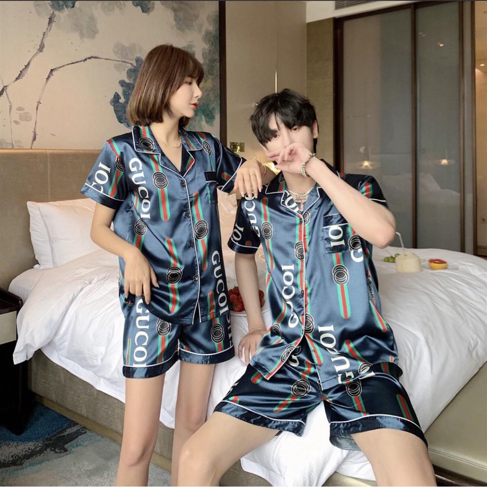 Đồ bộ Pijama cộc tay nam nữ - Đồ mặc nhà cho nam và nữ chất lụa siêu mát