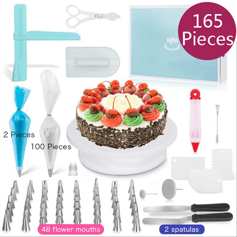 165 Cái/bộ Bánh Bàn Xoay Bộ Đa Năng Trang Trí Bánh Bộ Dụng Cụ Bánh Ngọt Đầu Phun Fondant Dụng Cụ Nhà Bếp Tráng Miệng Dụng Cụ Làm Bánh