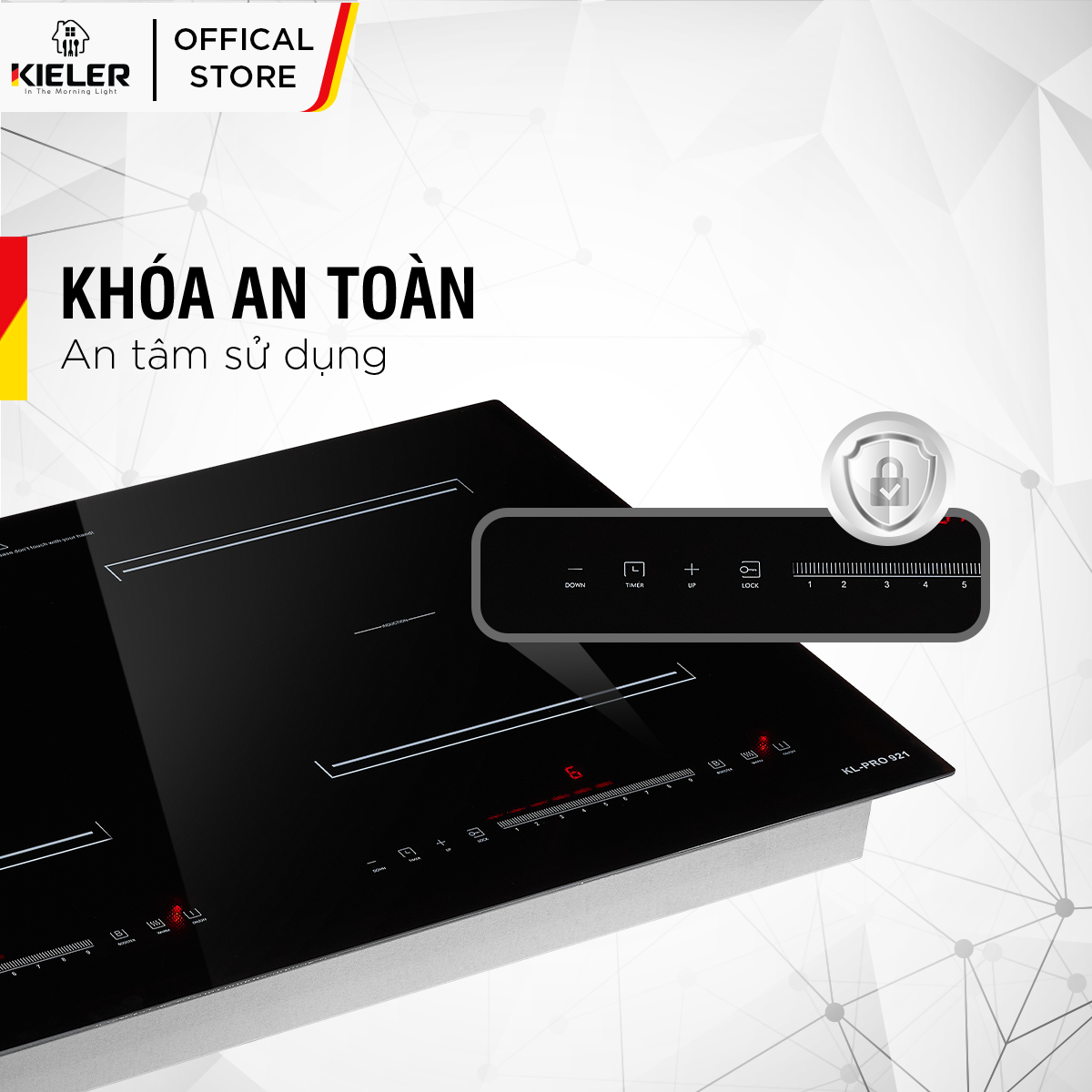 Bếp điện từ đôi Kieler KL-Plus 921 mặt kính Euro Kieler Platinum, Bếp điện từ có chế độ cảm ứng chống tràn 4800W - Hàng Chính Hãng