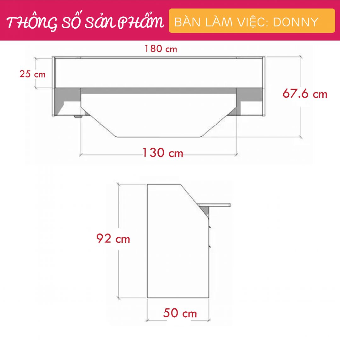 Bàn làm việc, bàn học gỗ hiện đại SMLIFE Donny | Gỗ MDF dày 17mm chống ẩm | D180xR67.6xC92cm