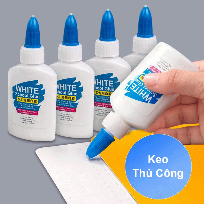 Keo Sữa trắng 40ml/1 lọ, hồ dán giấy, keo dán tường, bìa, keo dán thủ công