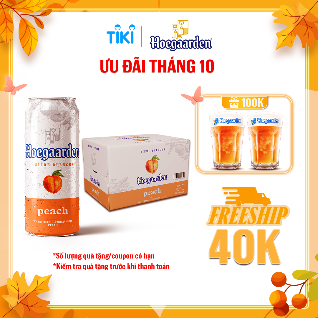 Thùng 12 Lon Bia Hoegaarden Peach - Bia Bỉ Vị Đào
