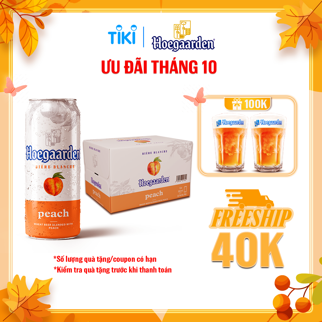 Thùng 12 Lon Bia Hoegaarden Peach - Bia Bỉ Vị Đào(500ml/Lon)