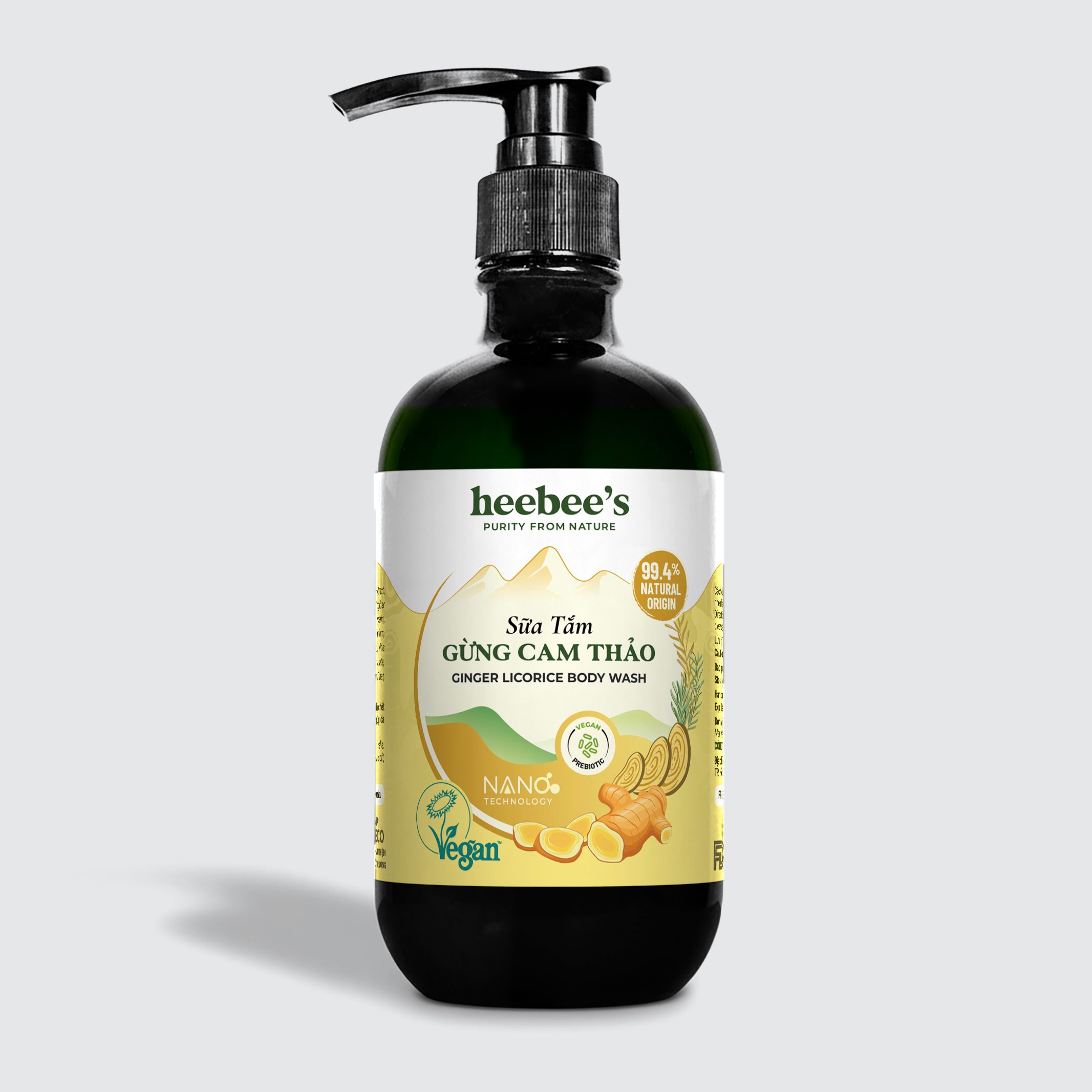 Sữa Tắm Gừng Cam Thảo Heebee's Không Sulfates, Silicone, Sạch Sâu, Dưỡng Sáng, Mềm Mịn Da, An Toàn, Lành Tính Cho Da Nhạy Cảm 300/500ml