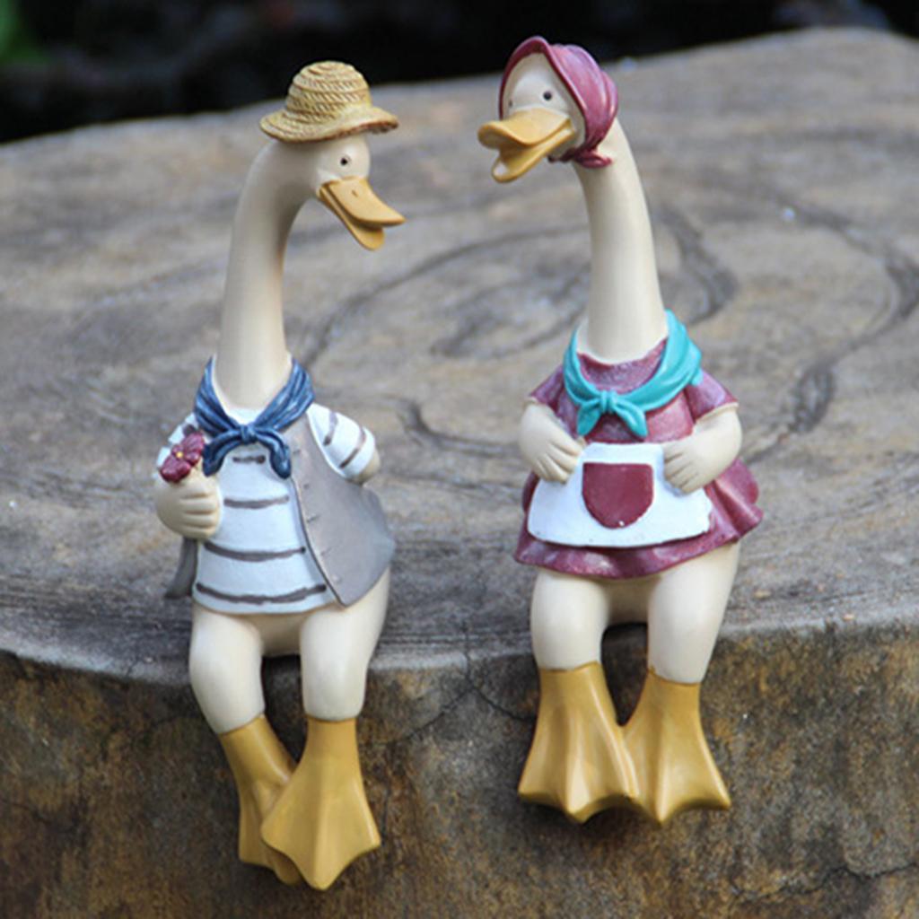 Creative Resin Couple Duck Statue Animal Decor Lovers Gift