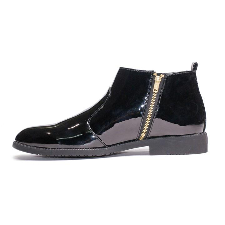 Giày Chelsea Boot Nam Cổ Khóa Da Bóng Màu Đen Đế Có Khâu Chắc Chắn - CB521-bongkhoa- Kèm Vòng Gỗ Bách Xanh