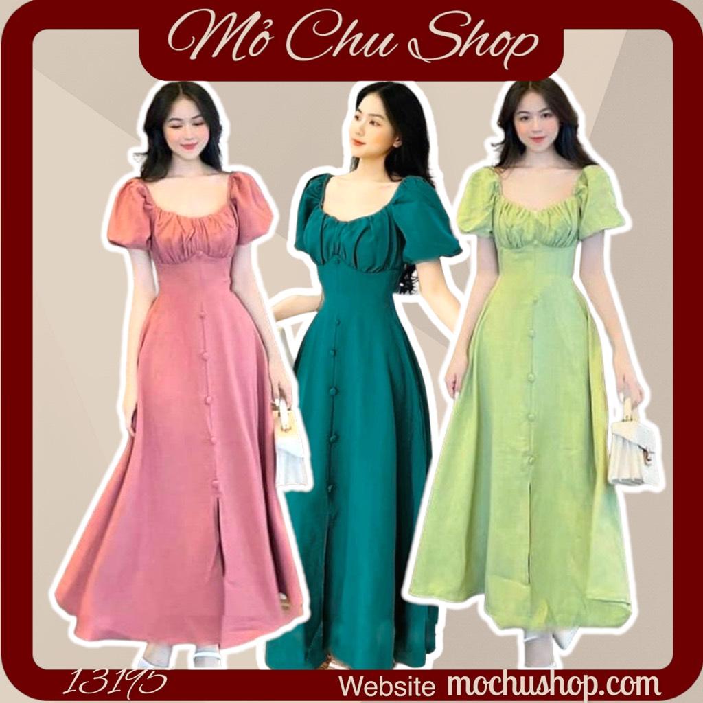 ĐẦM MIDI NHÍU NGỰC TAY BỒNG 13195