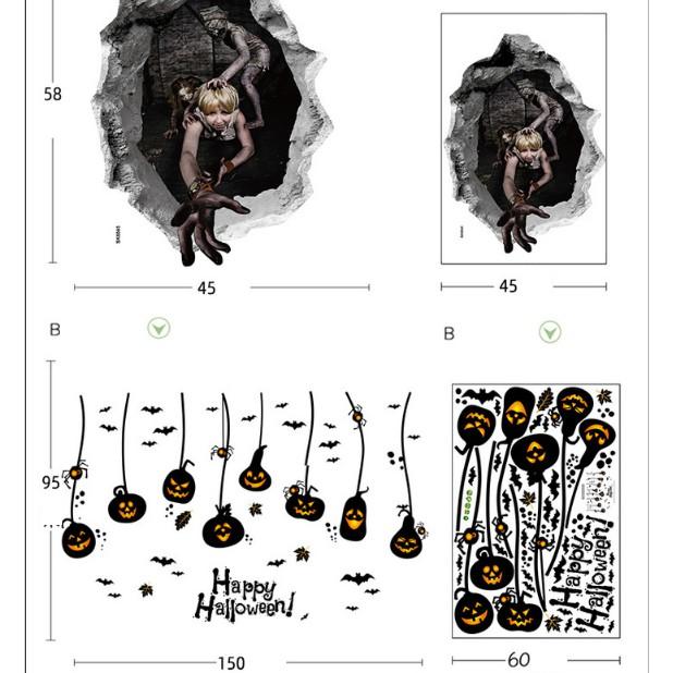 COMBO DECAL DÁN TƯỜNG - Rèm dây kết hợp Tranh 3D lễ hội HALLOWEEN