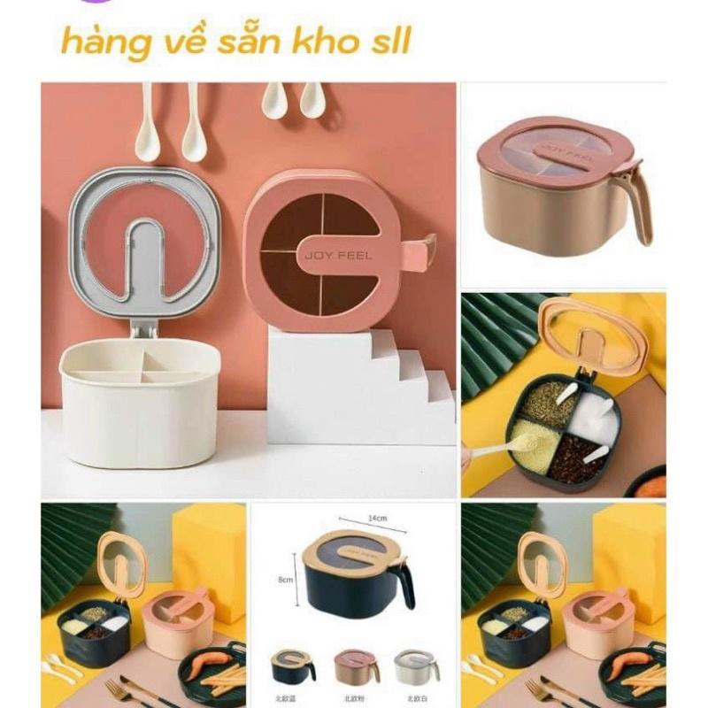 Hũ Đựng Gia Vị 4 Ngăn Có Nắp Đậy - Hộp Đựng Gia Vị Nhà Bếp Hàng Cao Cấp Siêu Bền (giao màu ngẫu nhiên)