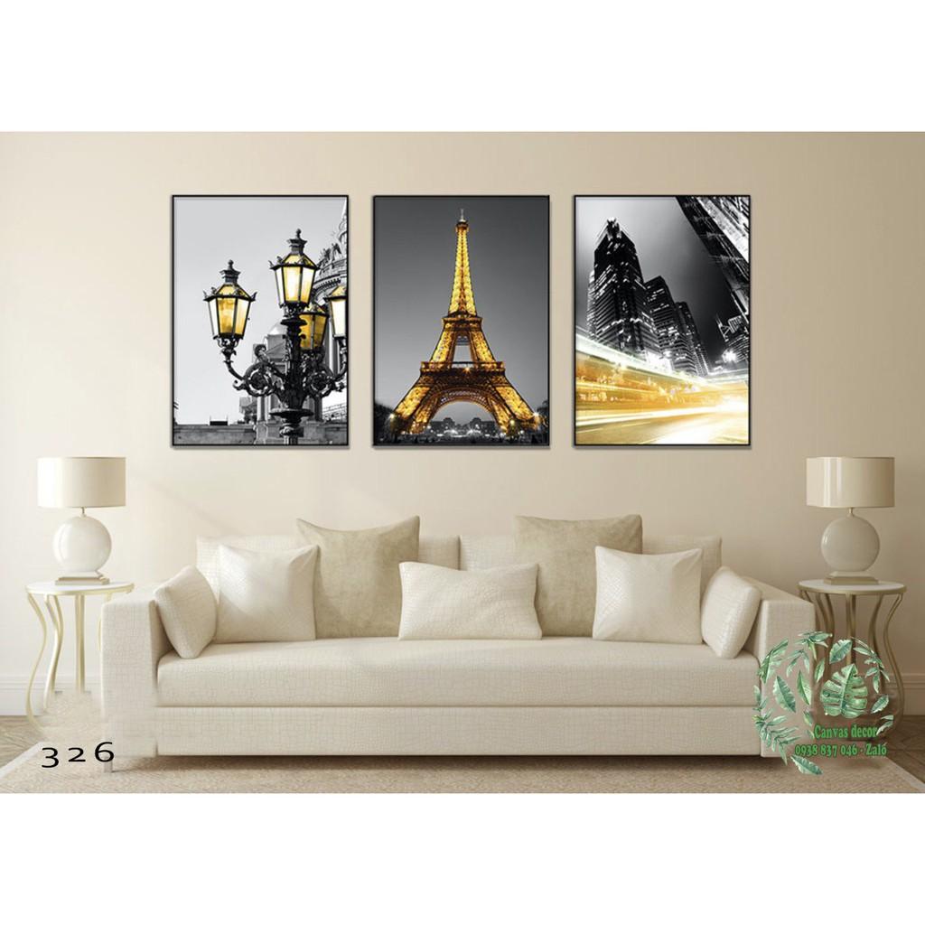 Bộ 3 tranh treo tường canvas đêm Paris