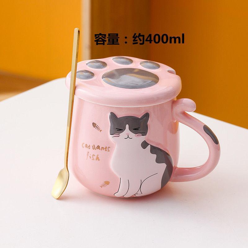 Món Quà Sinh Nhật Tốt Nhất Cốc Sáng Tạo Mèo Hoạt Hình Cốc Sứ Có Nắp Thìa Cốc Nước Bé Gái In Hàn Quốc Cốc Cà Phê