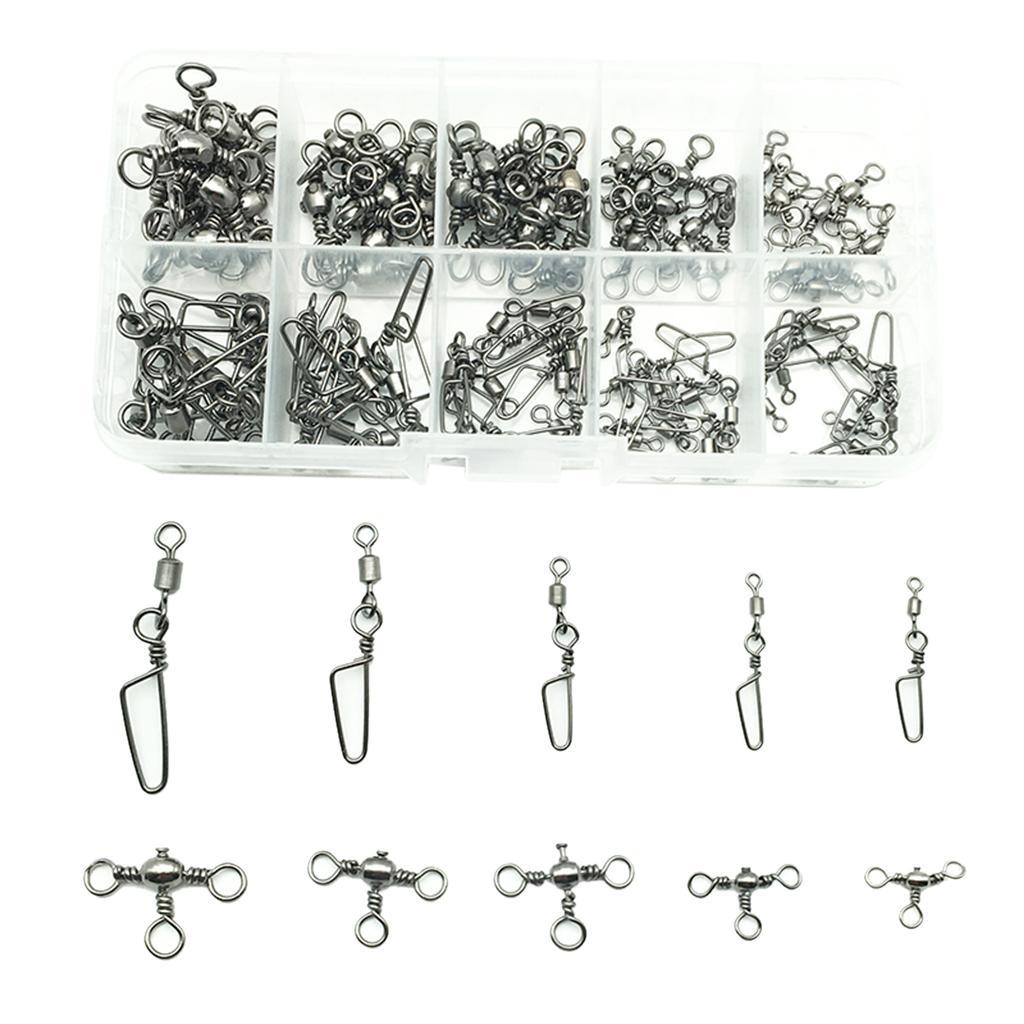 100Pcs Fishing Rolling Swivels w/ Coast Lock Snaps & 3 Way Barrel Swivels S