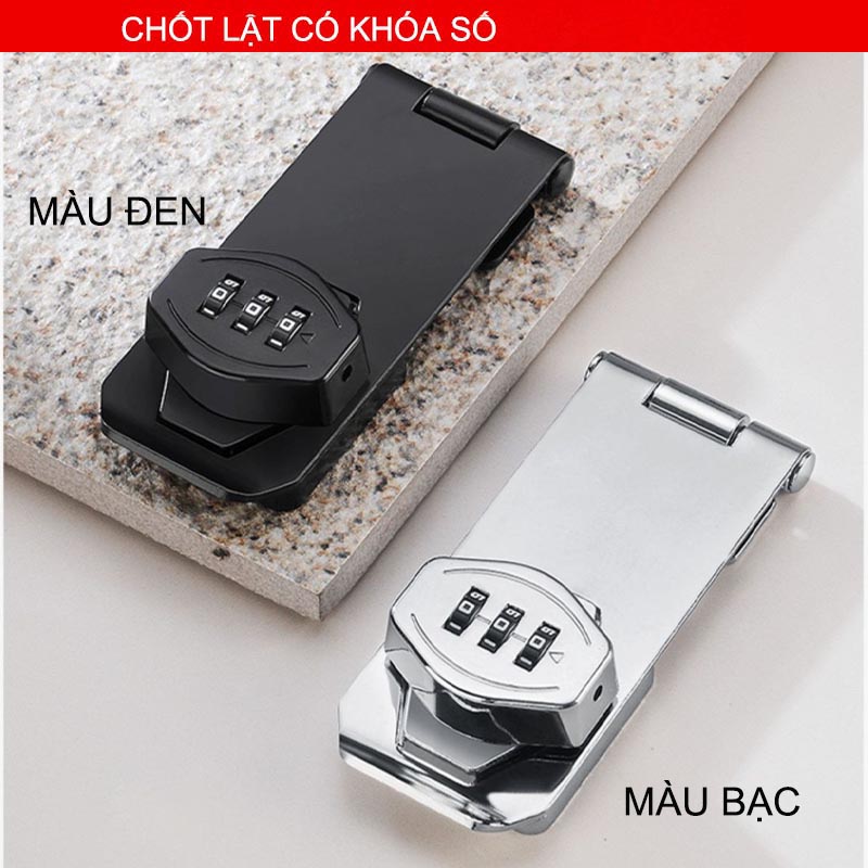 Chốt cửa lật khóa số dùng cho hòm, tủ tài liệu, ngăn kéo bàn, cửa các loại, bằng thép mạ chống