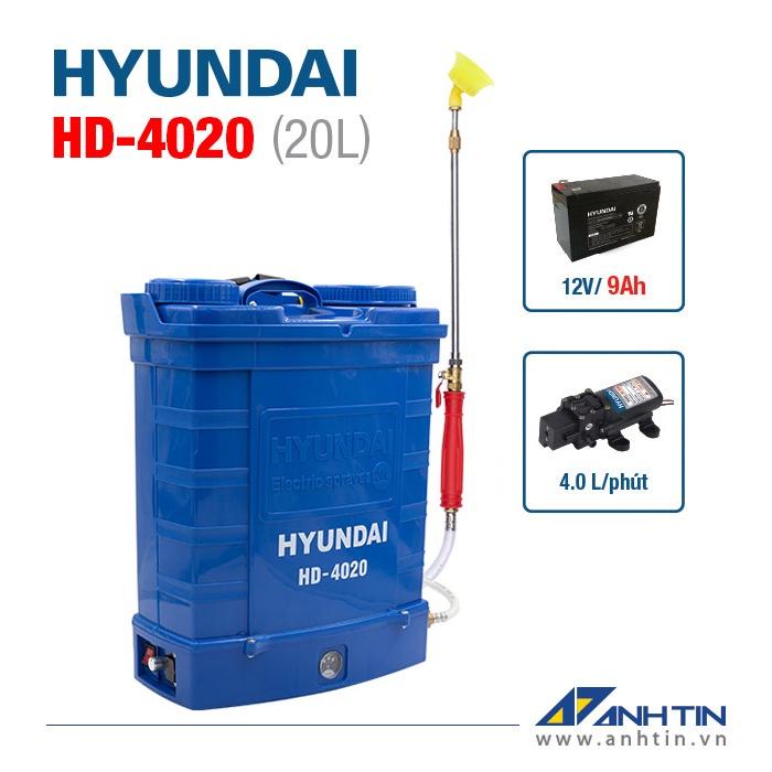 Bình xịt điện HYUNDAI HD-4020 | Dung tích 20L | Ắc quy 8AH | Bộ bơm HD-4080 | Áp lực phun 80PSI