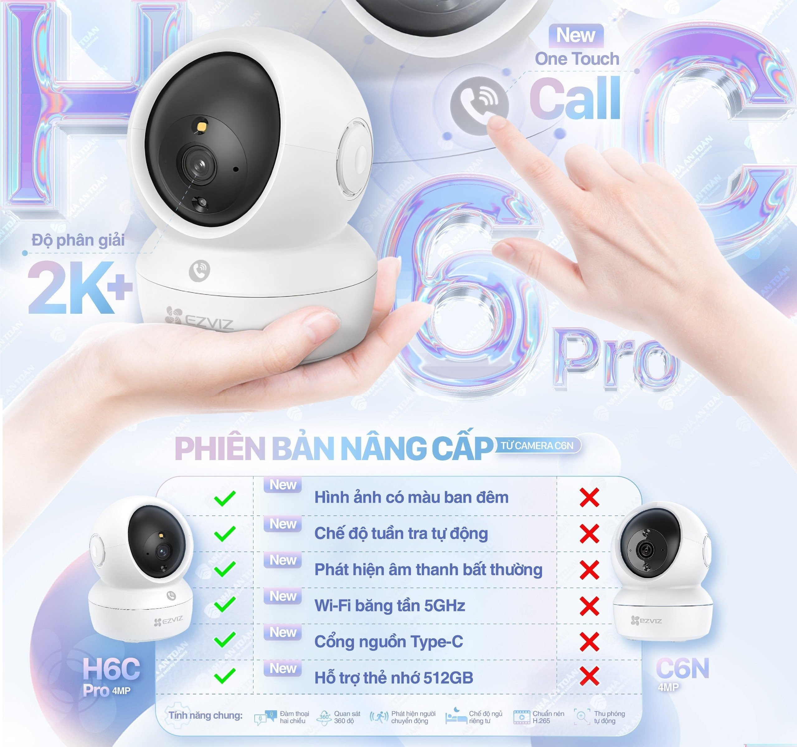 Camera Ezviz H6C Pro 2K 4mp, Nút Call Gọi Điện-hàng chính hãng