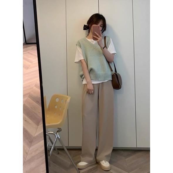 Quần suông ống rộng nữ - quần kaki cullotes nữ suông rút dây cạp chun 3 màu năng động