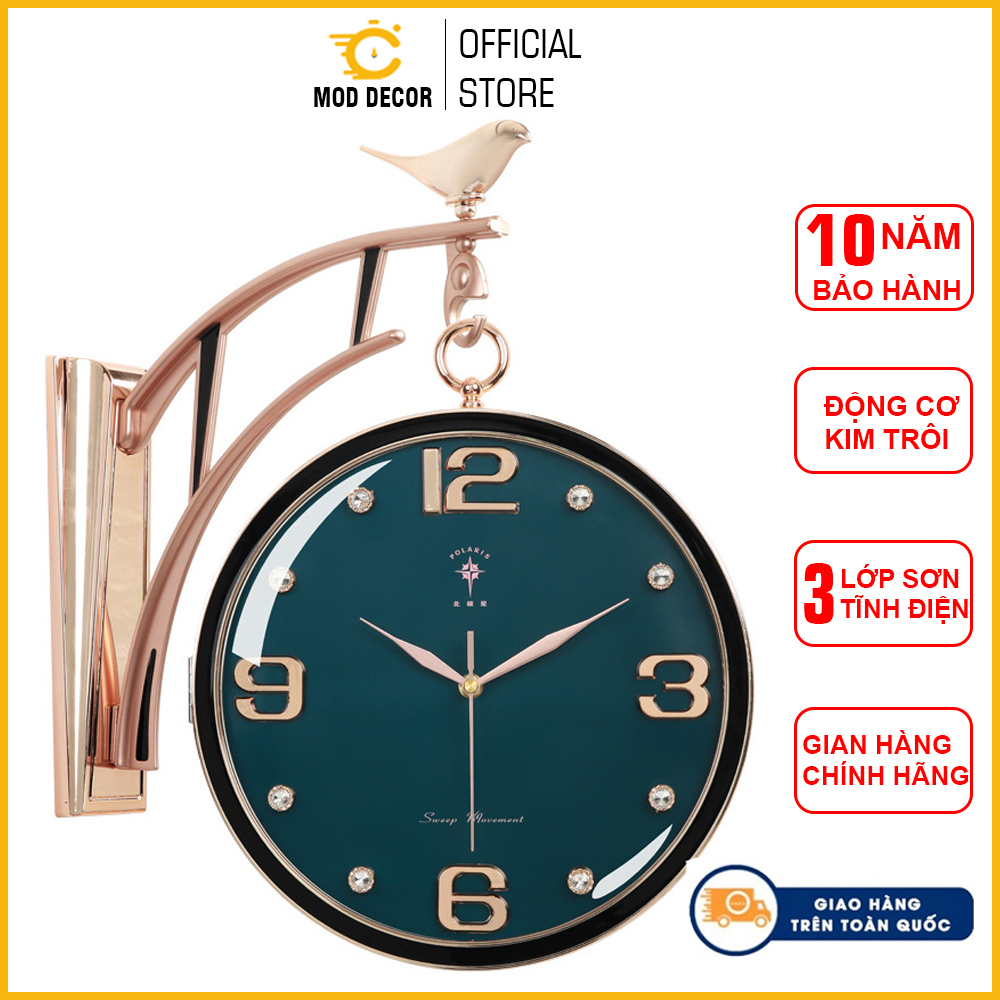 Đồng hồ treo tường Én Xanh 2 mặt đính đá phale siêu sang 2222-2