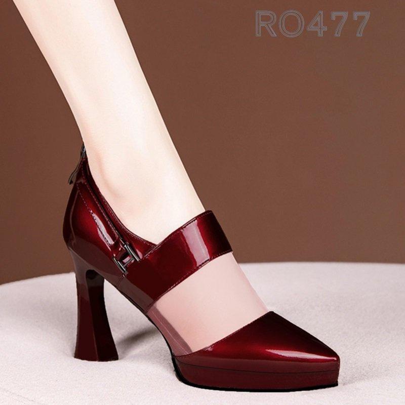 Giày cao gót nữ đẹp đế vuông 8 phân hàng hiệu rosata hai màu đen đỏ ro477