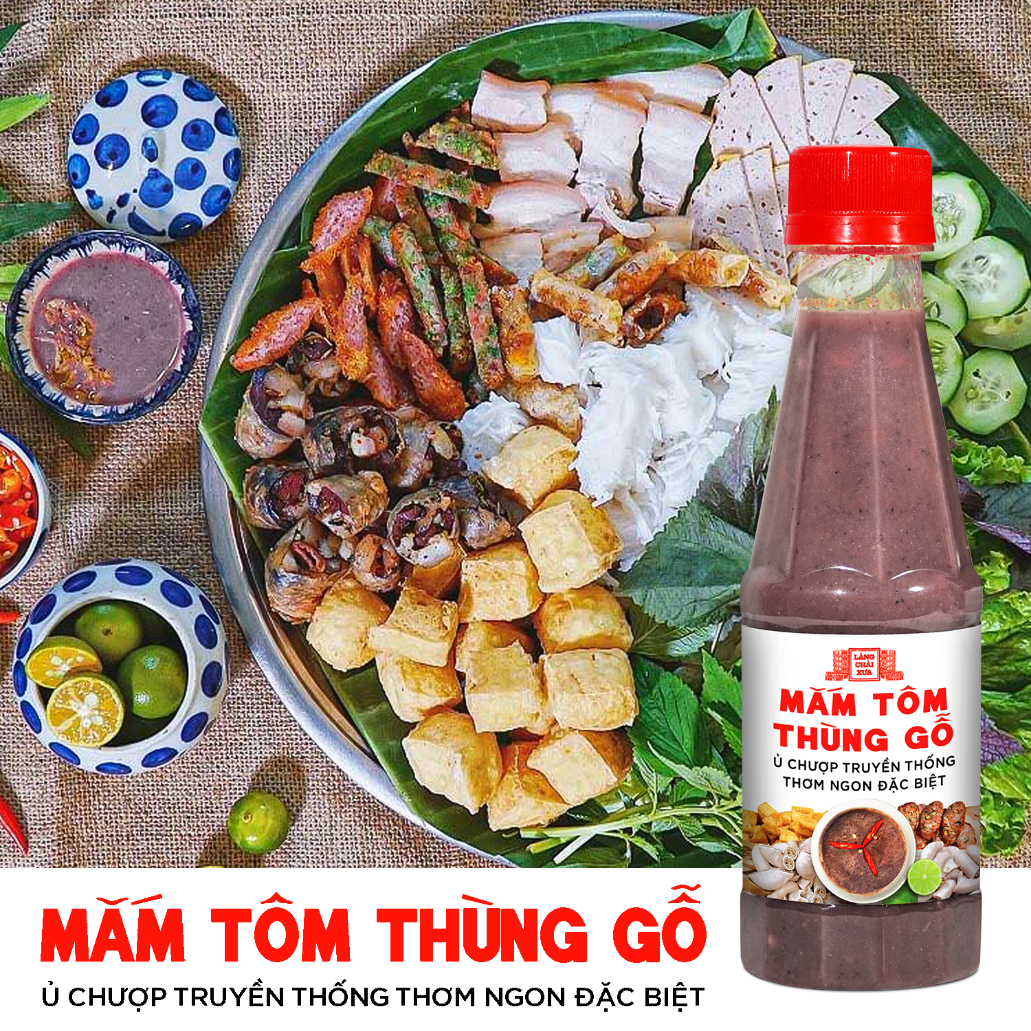Mắm tôm thùng gỗ Làng Chài Xưa nguyên liệu tôm tép tươi, thơm ngon đặc biệt chai 260g