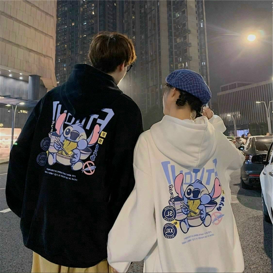 Áo nỉ hoodie nam nữ form rộng, in hình con thỏ ăn mì