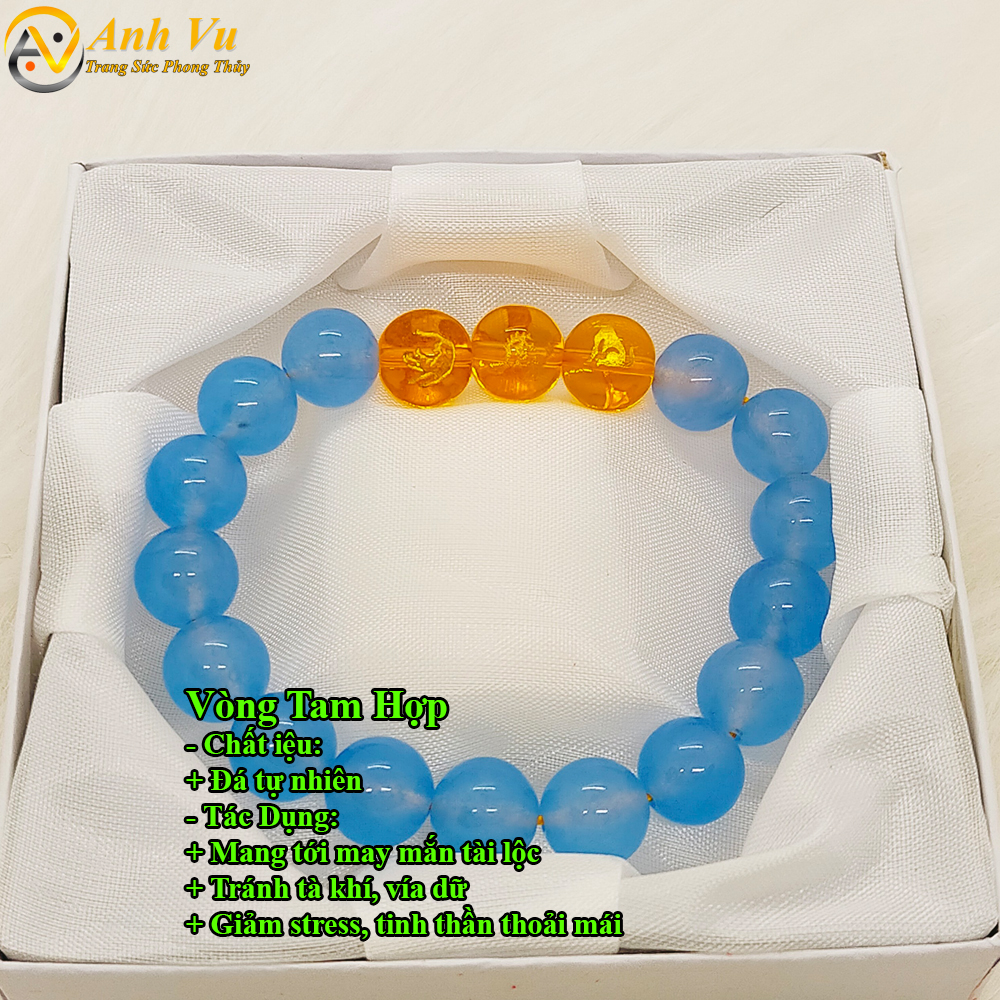 Vòng mã não xanh tự nhiên tam hợp dần ngọ tuất - size 8 10ly cho nữ mệnh thủy, mệnh mộc - có khai quang điểm nhãn may mắn tài lộc - PHONG THỦY ANH VŨ