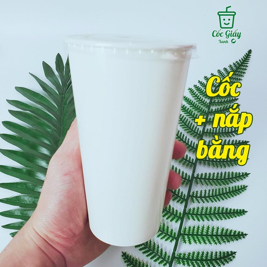 SIZE LỚN 50 CỐC GIẤY XANH 700ml Đựng Trà Sữa Có Nắp Bằng Siêu Dày Dặn, Cứng Cáp