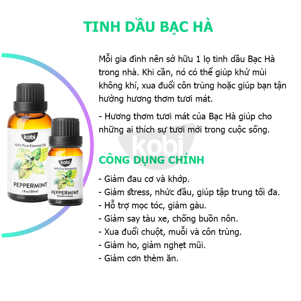 Combo Tinh Dầu Sả Chanh Kobi (50ml) + Tinh Dầu Bạc Hà Kobi (50ml) Nguyên Chất