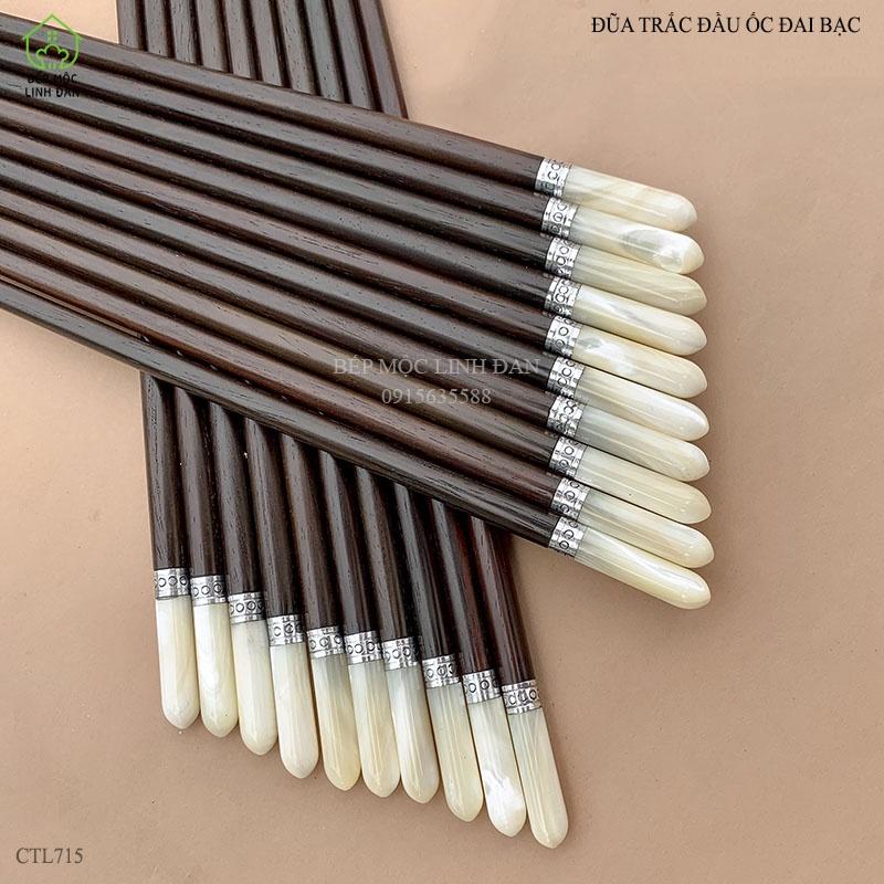 Đũa Cao Cấp Gỗ Trắc Đầu Búp Ốc Biển NewZealand Đai Bạc HAHANCO
