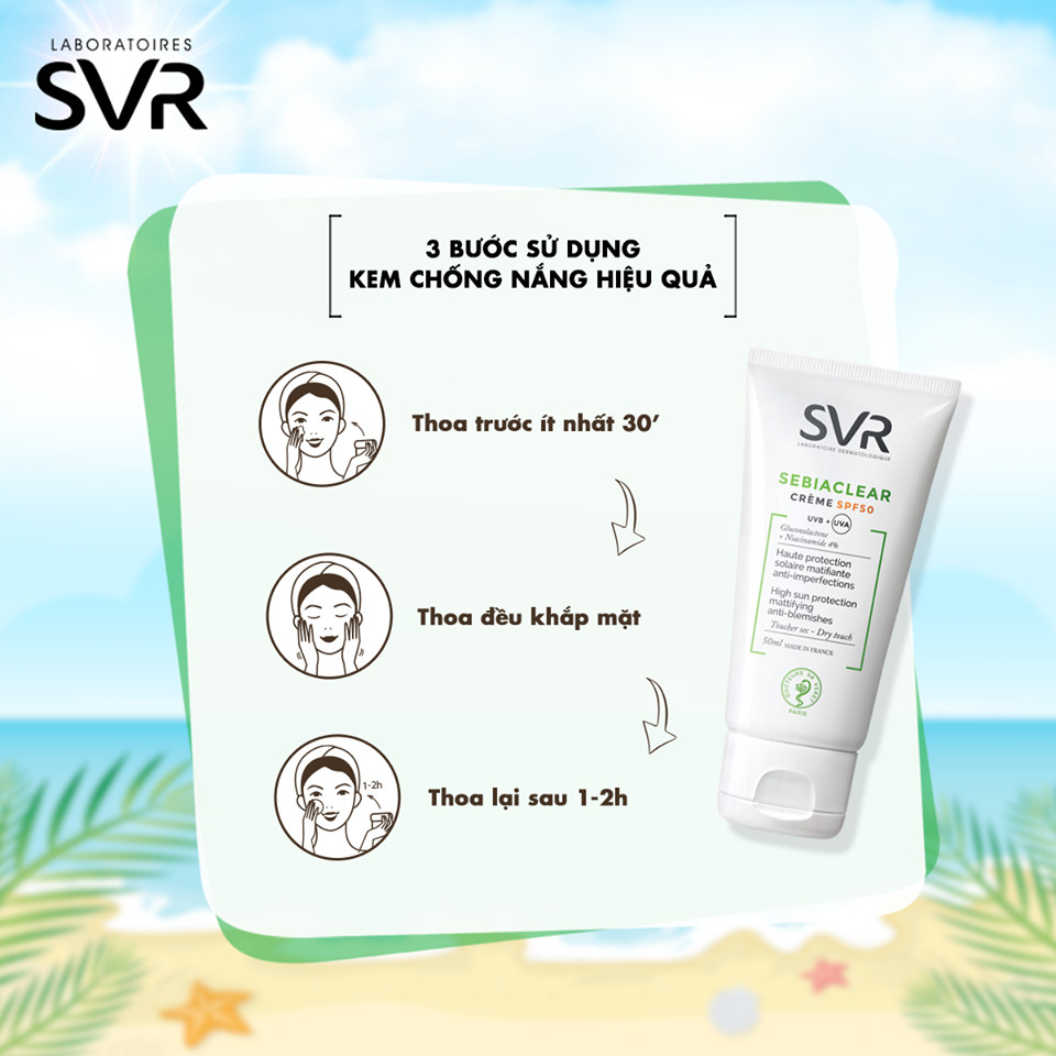 Kem làm giảm mụn và chống nắng SVR sebiaclear creme SPF50 50ml TẶNG mặt nạ Sexylook và bông tẩy trang Jomi  (Nhập khẩu)