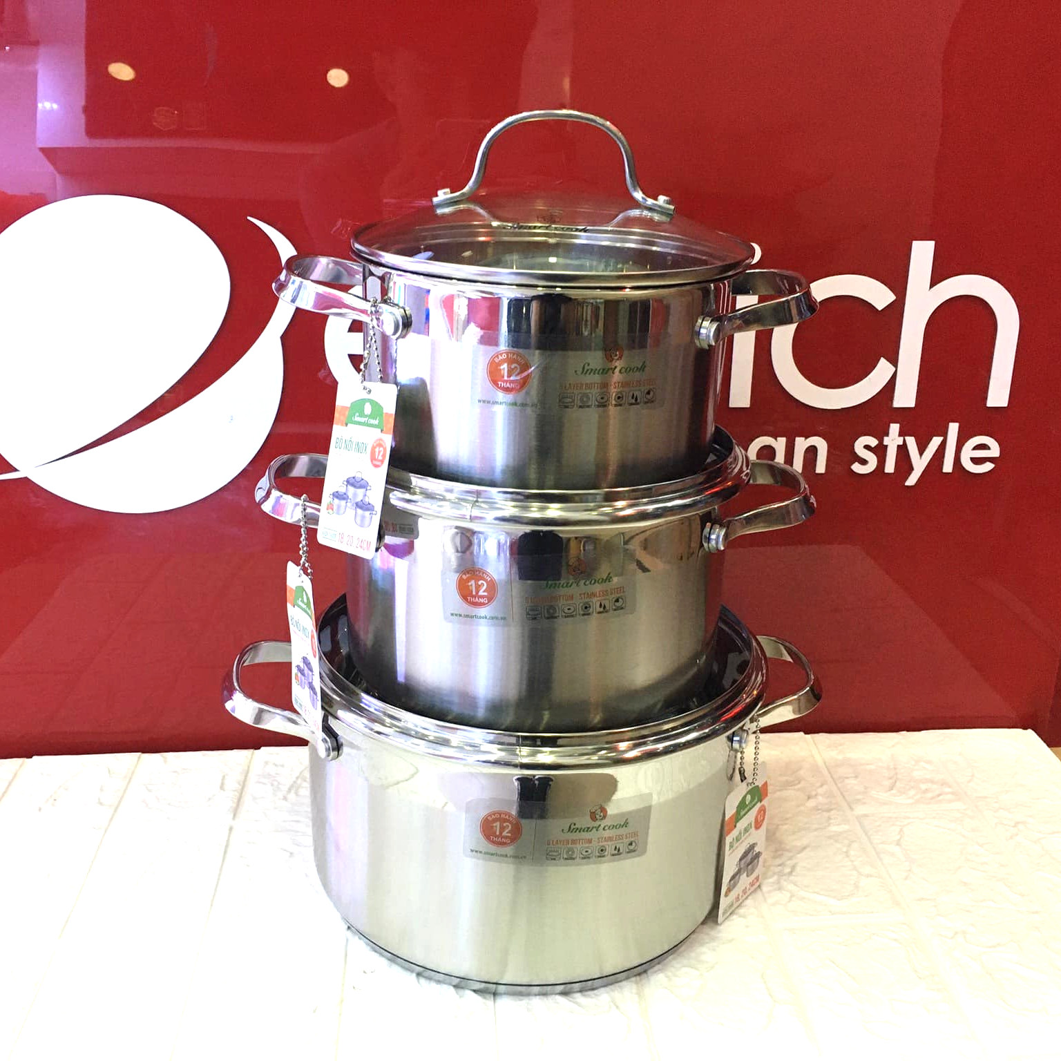Bộ 3 nồi 18,20 và 24cm Inox 304 Elmich Smartcook SM3330 dùng bếp từ, Xuất xứ CH Séc Châu Âu, bảo hành 24 tháng